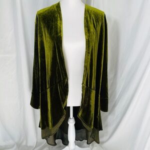 R. Vivimos Moss Green Velvet Waterfall Cardigan XL (Fits Oversized M to 1X)